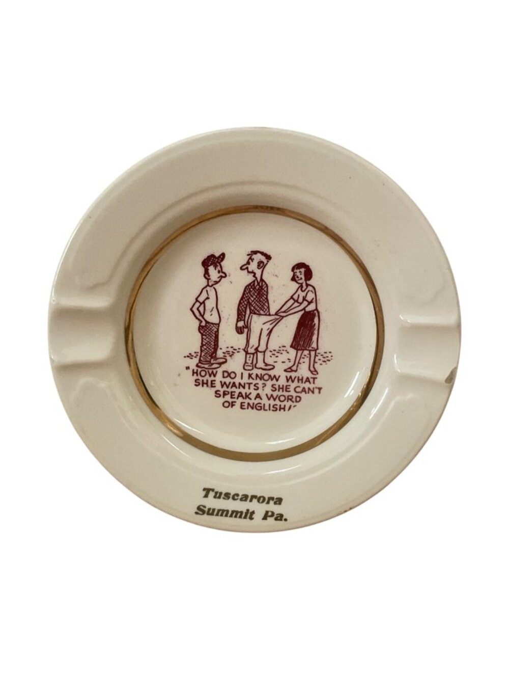 Vtg Tuscarora Summit PA Ashtray Risqué Adult Humor Gold Trim Mid Century MCM